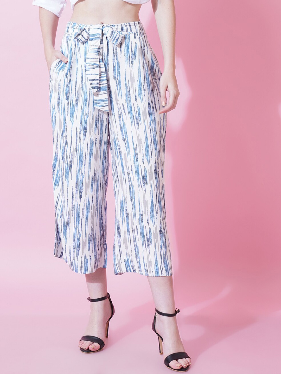 

IX IMPRESSION Tie and Dye Printed Regular Fit Cropped Palazzos, Blue