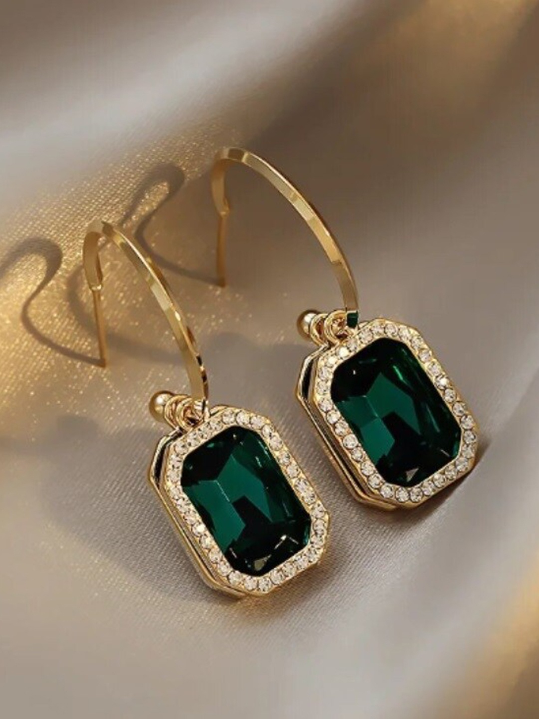 

KRYSTALZ Gold-Plated Cubic Zirconia Stone-Studded Geometric Drop Earrings