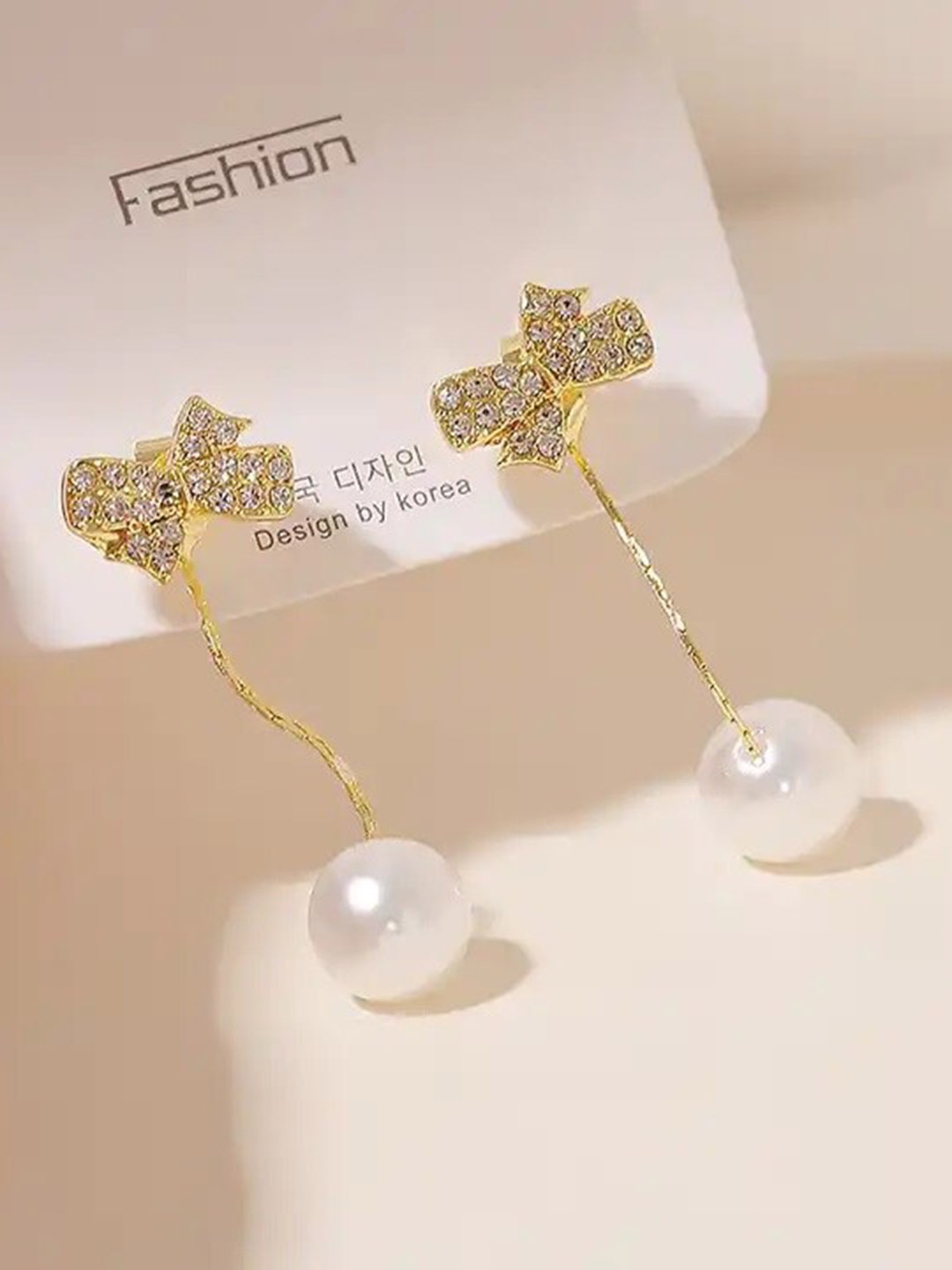 

KRYSTALZ Gold Plated CZ Studded & Beaded Drop Earrings