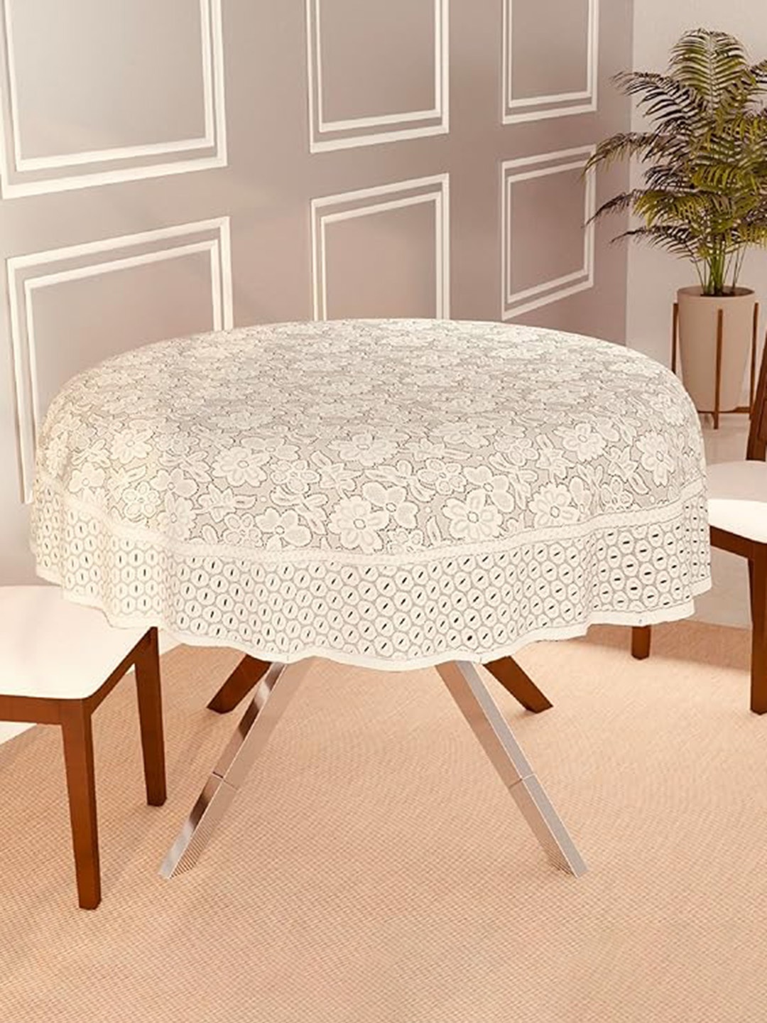 

Dakshya Industries Cream Self-Design Round 4-Seater Table Cover