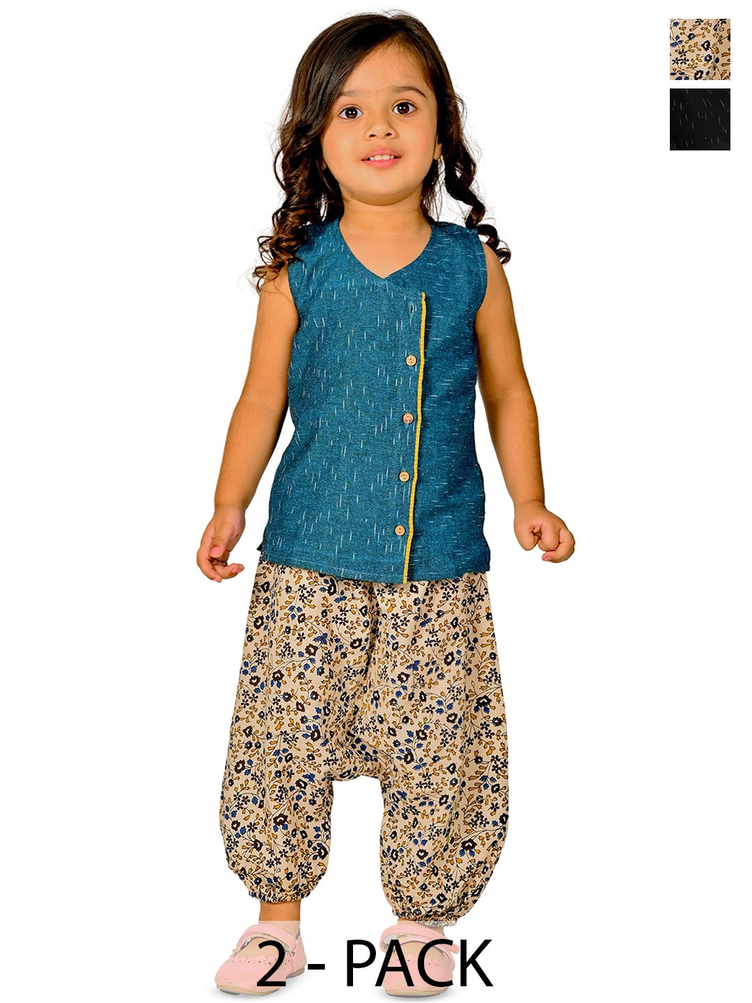 

Tiny Bunnies Girls Pack Of 2 Printed Pure Cotton Top with Trousers, Red