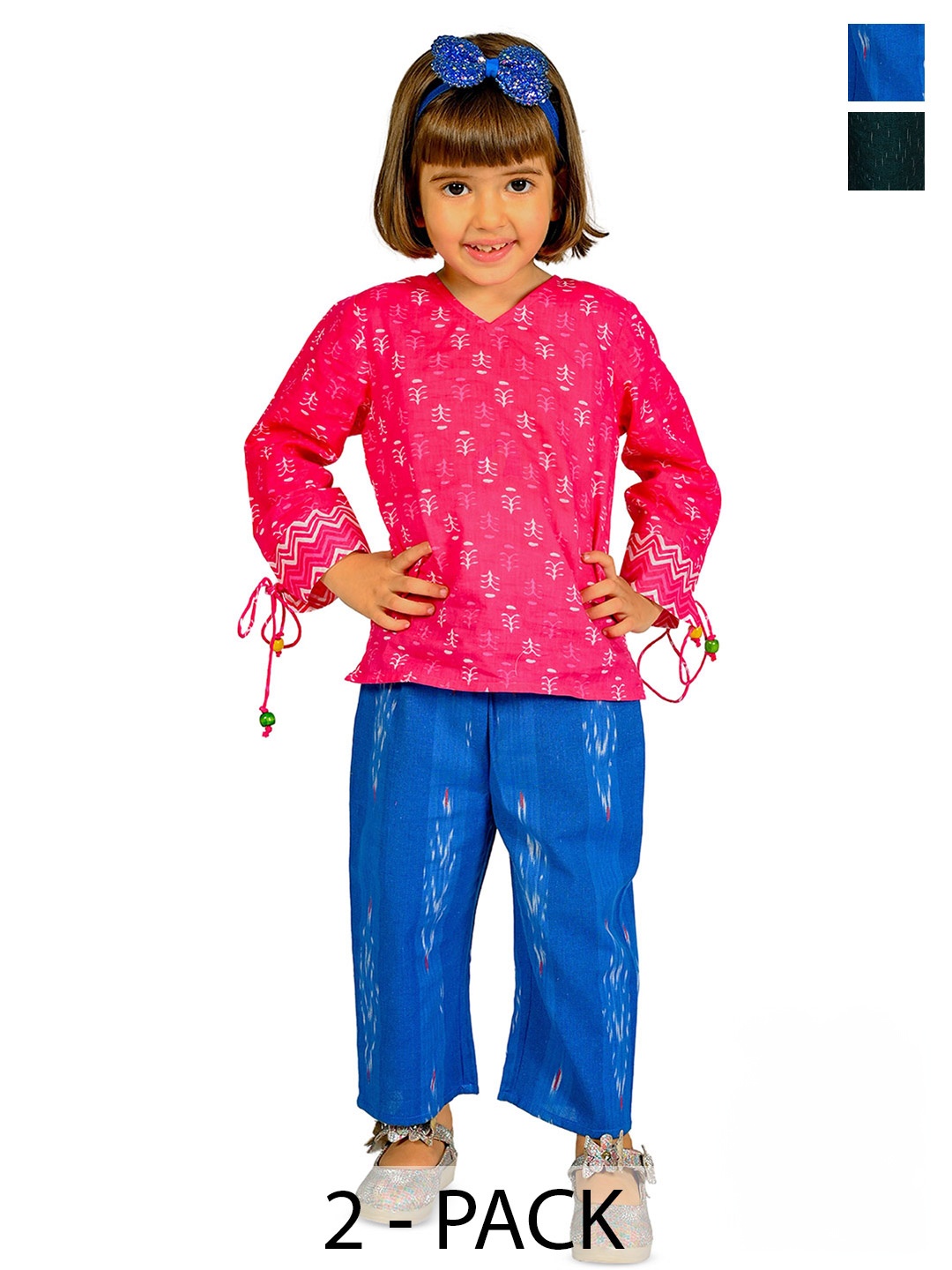 

Tiny Bunnies Girls Pack Of 2 Printed Pure Cotton Top with Trousers, Pink