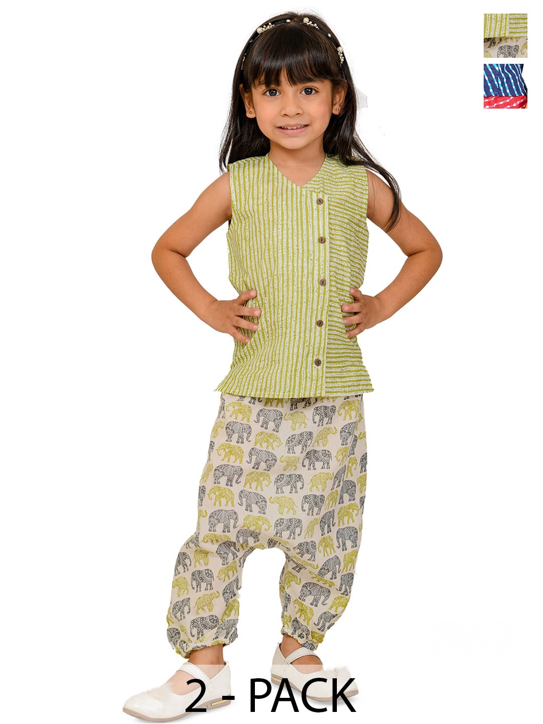 

Tiny Bunnies Girls Pack Of 2 Printed Pure Cotton Top with Trousers, Blue