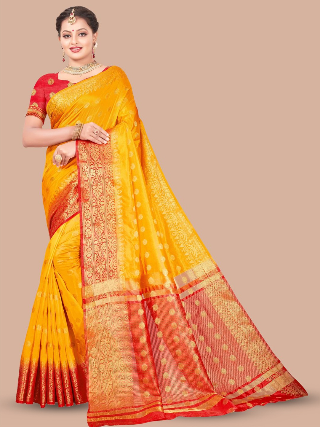 

MAGMINA Ethnic Motifs Woven Design Zari Banarasi Saree, Mustard