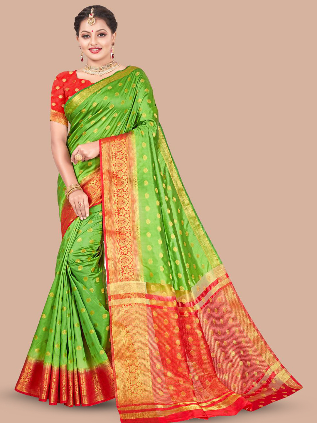 

MAGMINA Ethnic Motifs Woven Design Zari Banarasi Saree, Green