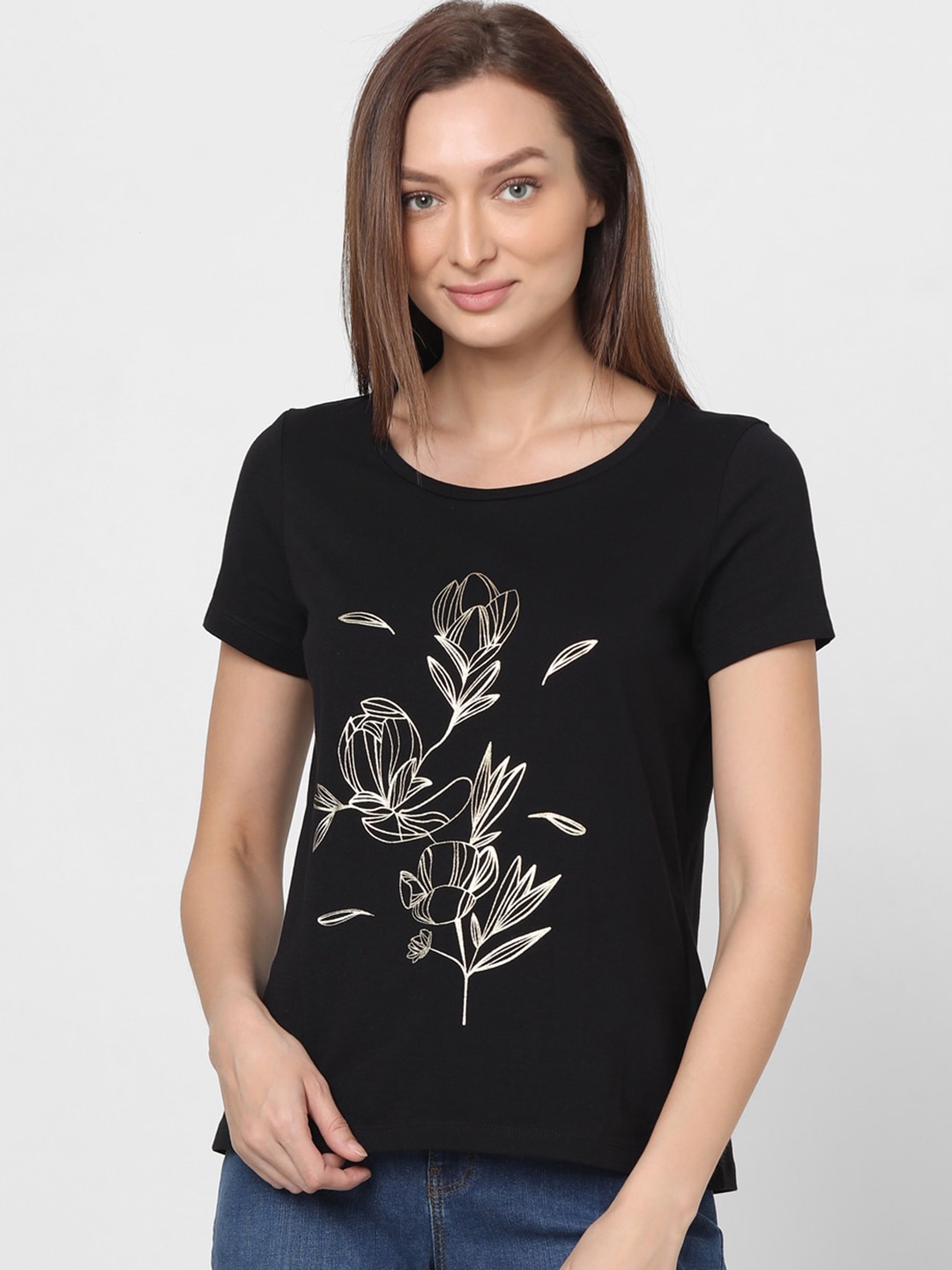 

Vero Moda Graphic Printed Short Sleeves Pure Cotton T-shirt, Black