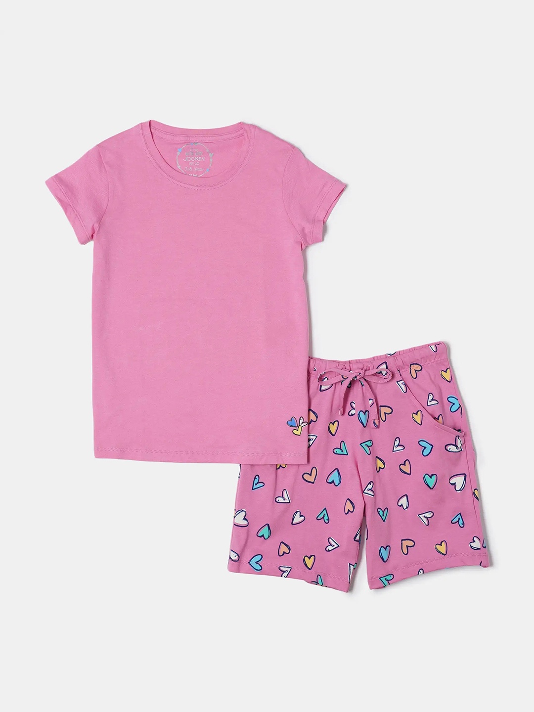 

Jockey Girls Super Combed Cotton Short Sleeve T-shirt and Printed Shorts Set-RG11, Pink
