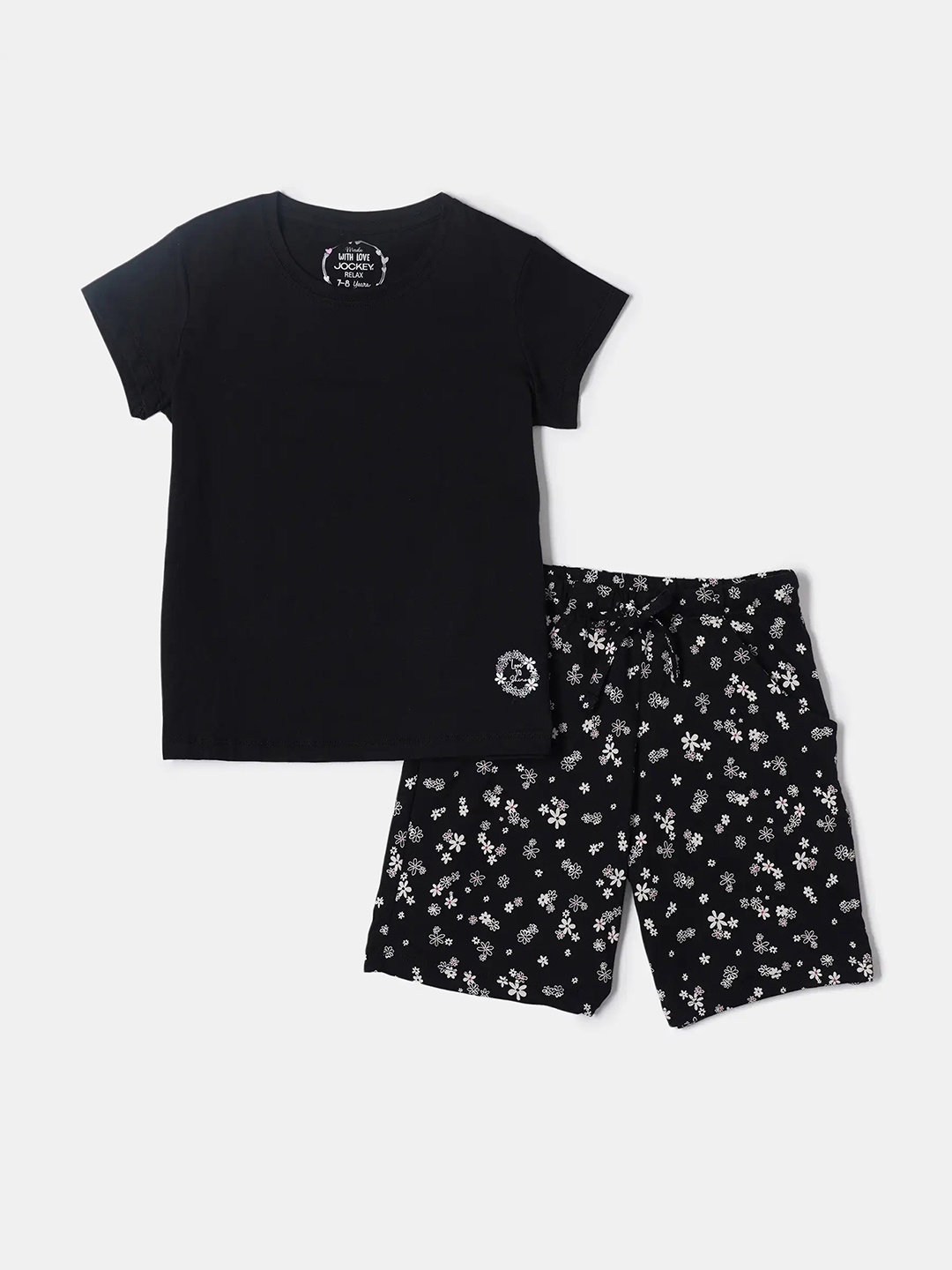 

Jockey Girls Super Combed Cotton Printed Relaxed Fit Shorts & T-shirt -RG11, Black