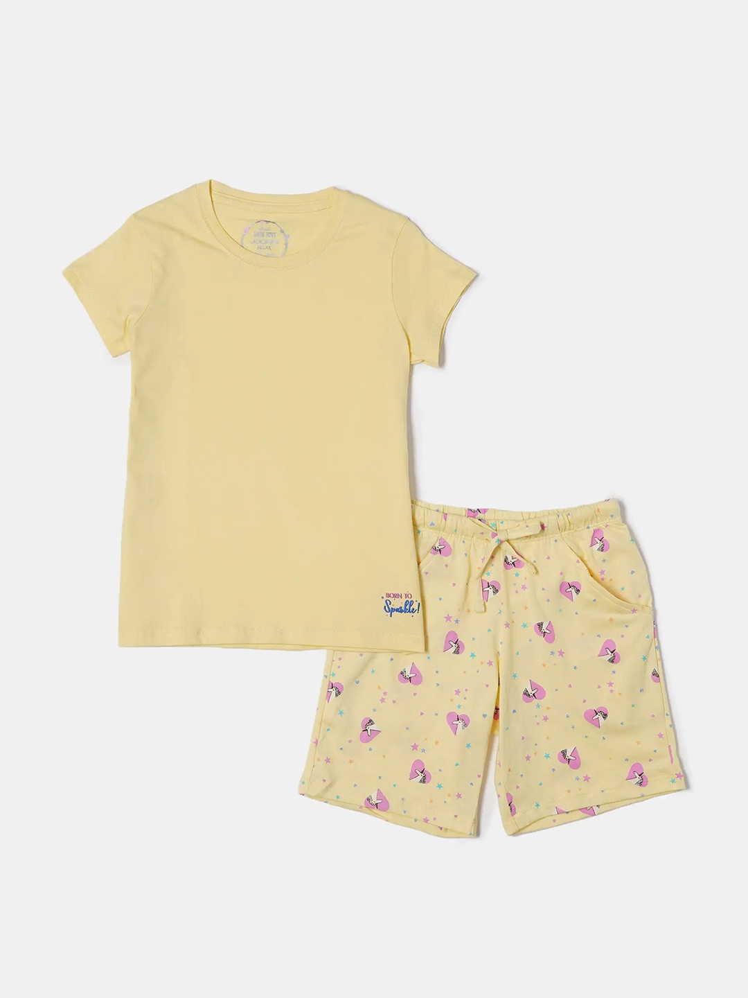 

Jockey Girls Super Combed Cotton Short Sleeve Tshirt and Printed Shorts Set-RG11, Yellow