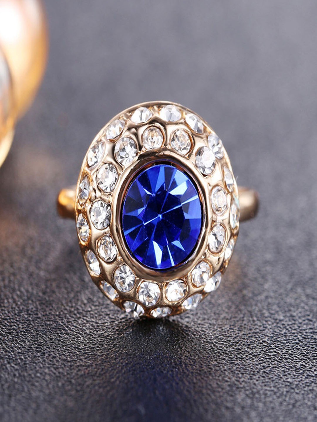 

UNIVERSITY TRENDZ Gold-Plated Stones Studded Finger Ring, Blue