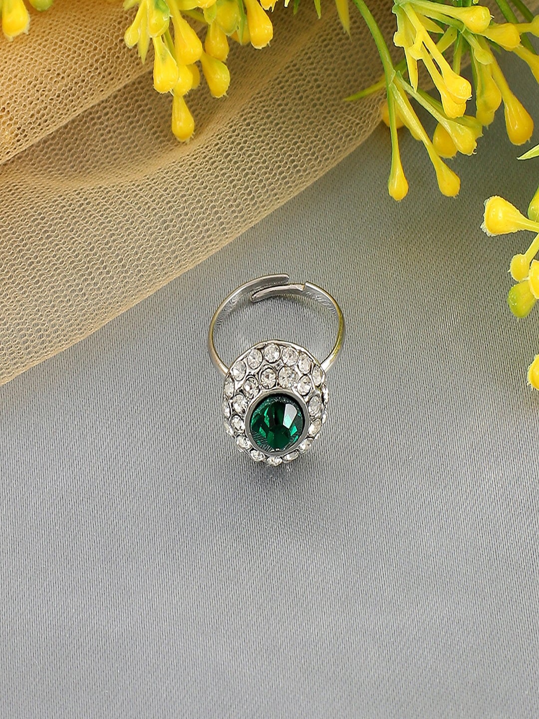 

UNIVERSITY TRENDZ Silver-Plated Crystal Adjustable Finger Ring