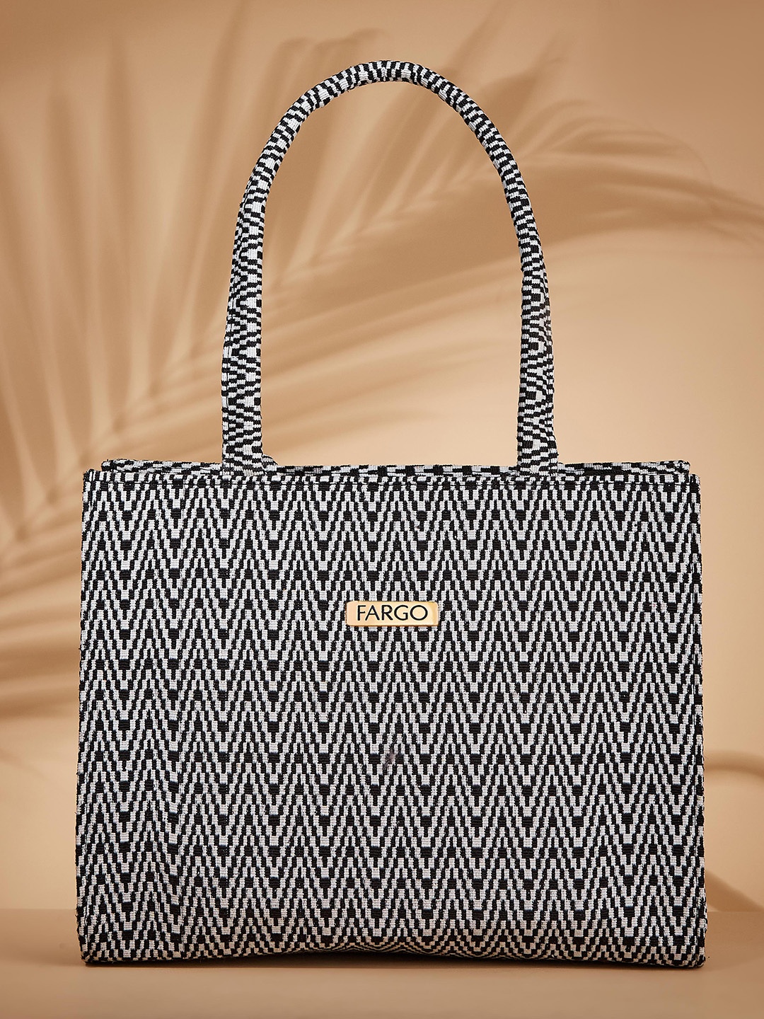 

FARGO Geometric Textured Oversized Structured Shoulder Bag, Black