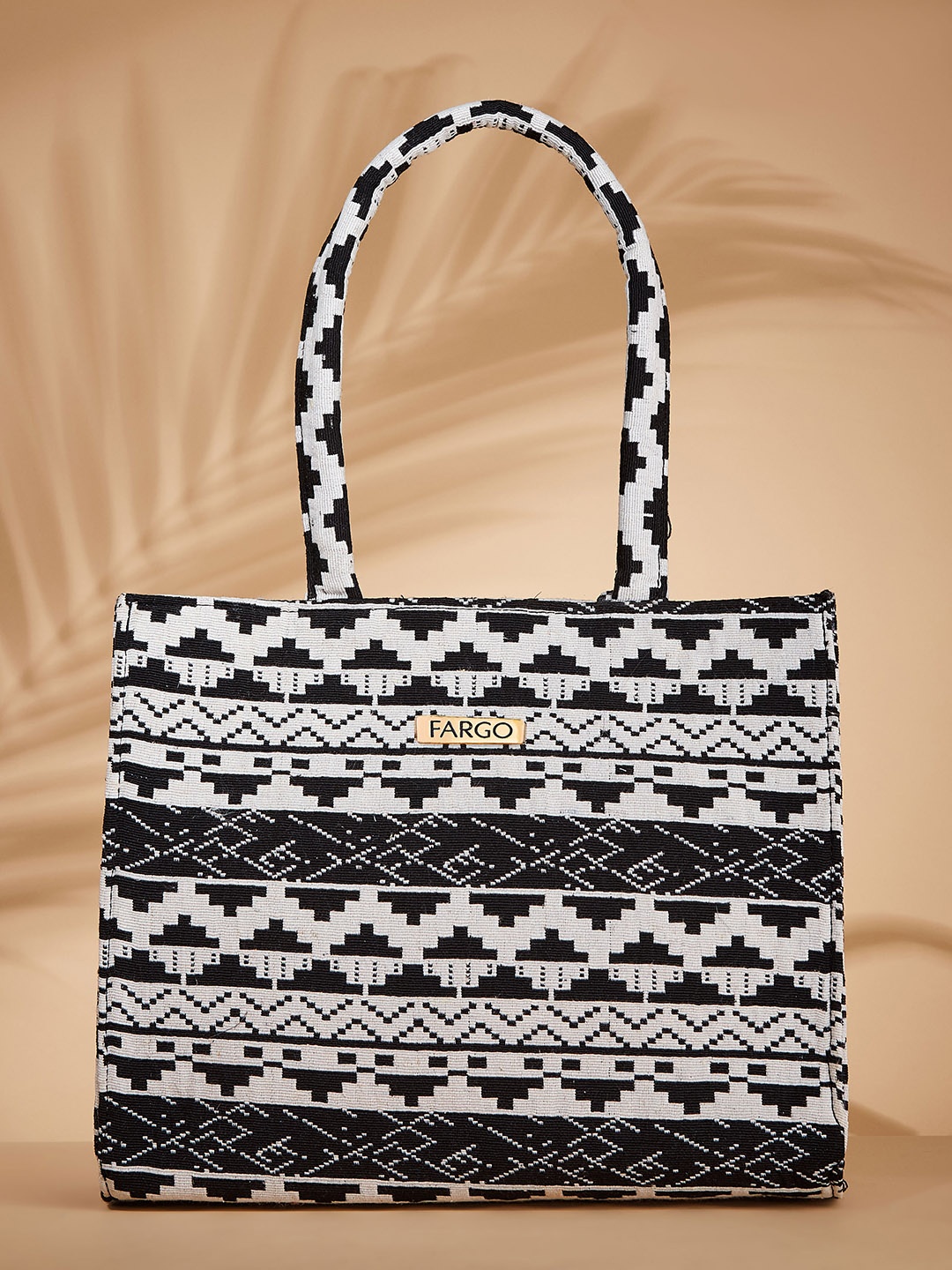 

FARGO Geometric Printed Canvas Structured Tote Bag, Black