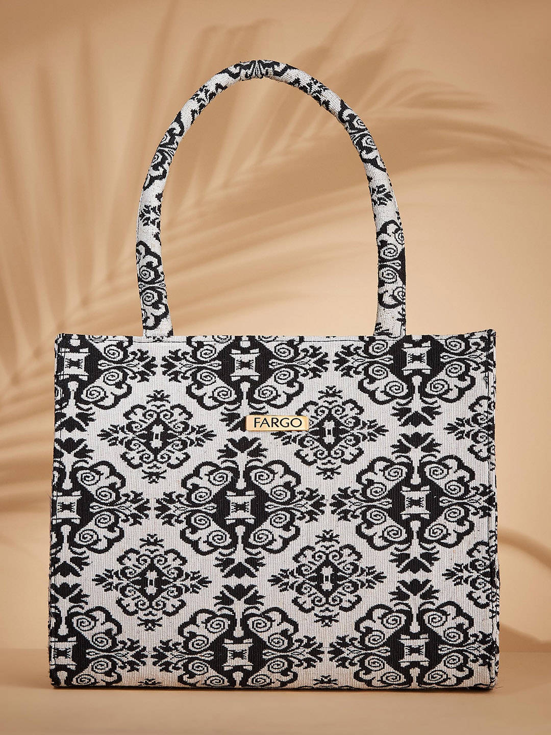 

FARGO Ethnic Motifs Printed Structured Canvas Tote Bag, Black