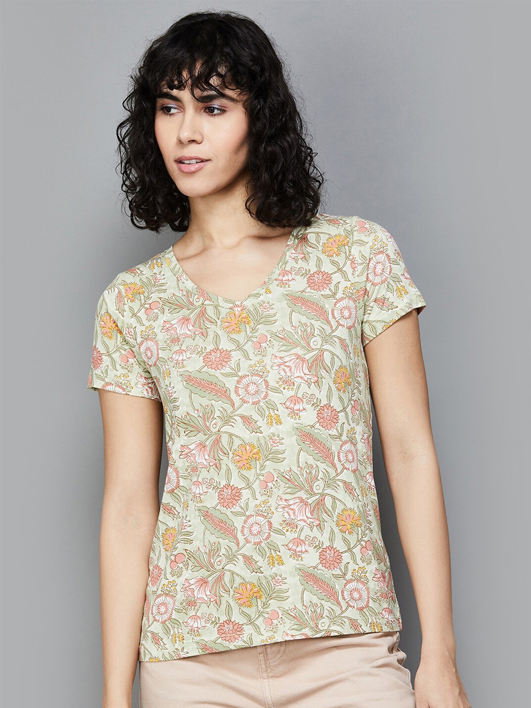 

Colour Me by Melange Floral Printed T-Shirt, Green