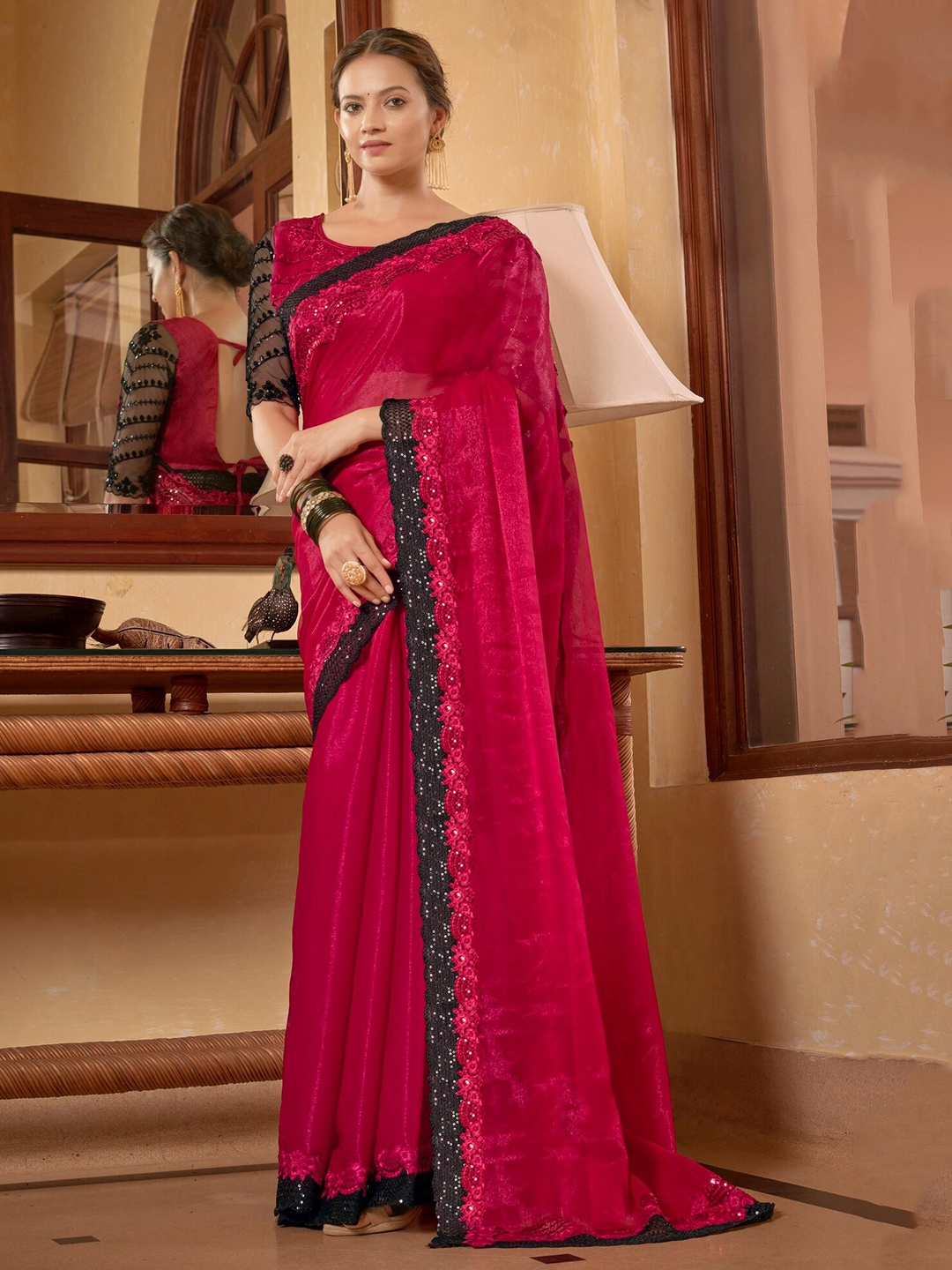 

Kalista Red & Black Sequinned Pure Chiffon Saree