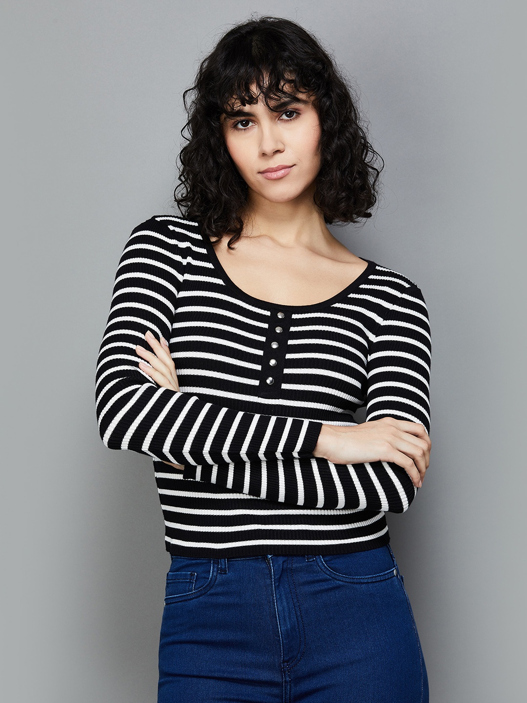 

Ginger by Lifestyle Horizontal Stripes Round Neck Top, Black