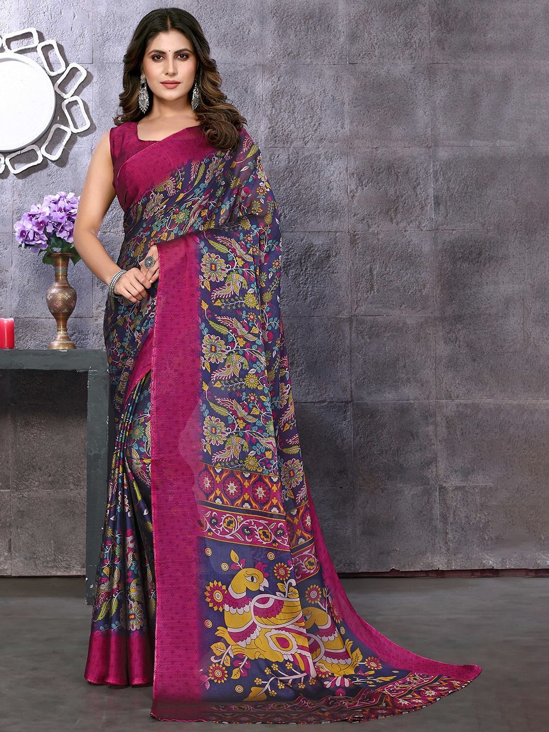 

KALINI Floral Printed Saree, Purple