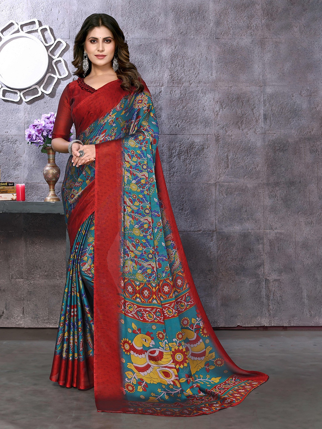 

KALINI Floral Printed Saree, Maroon