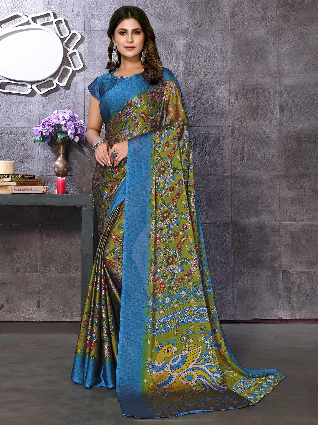 

KALINI Floral Printed Saree, Teal