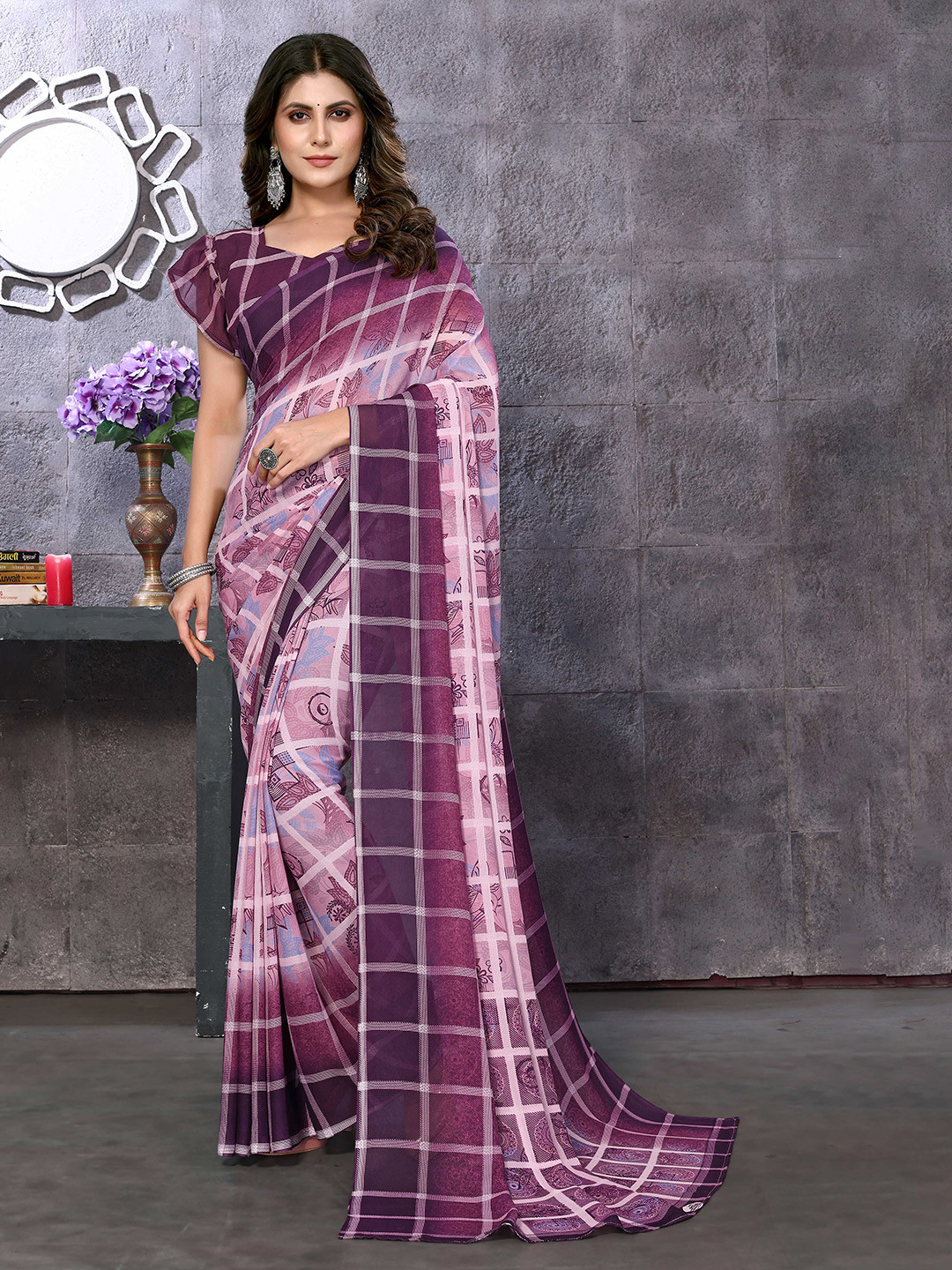 

KALINI Floral Printed Saree, Purple