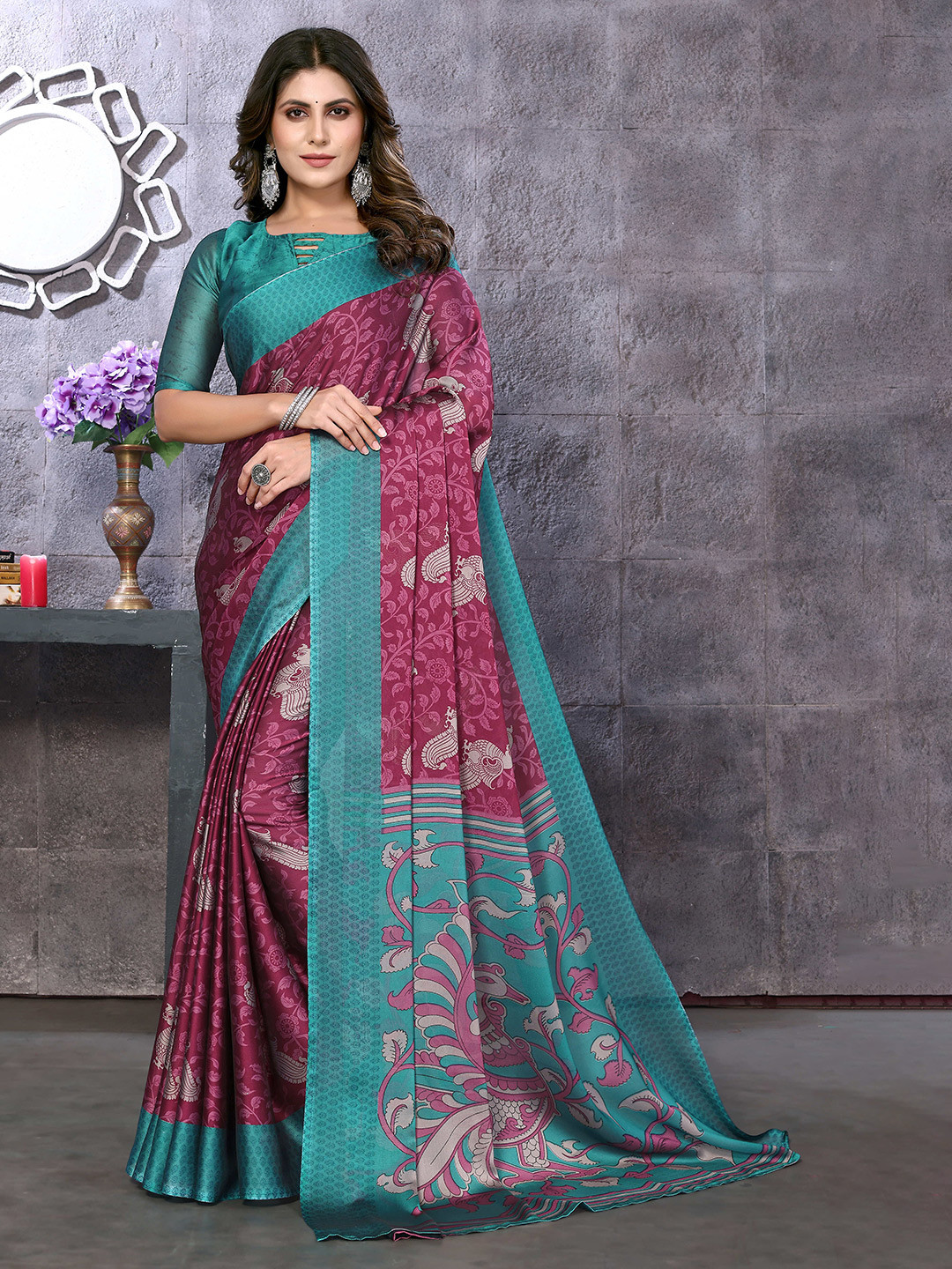 

KALINI Ethnic Motifs Printed Saree, Teal