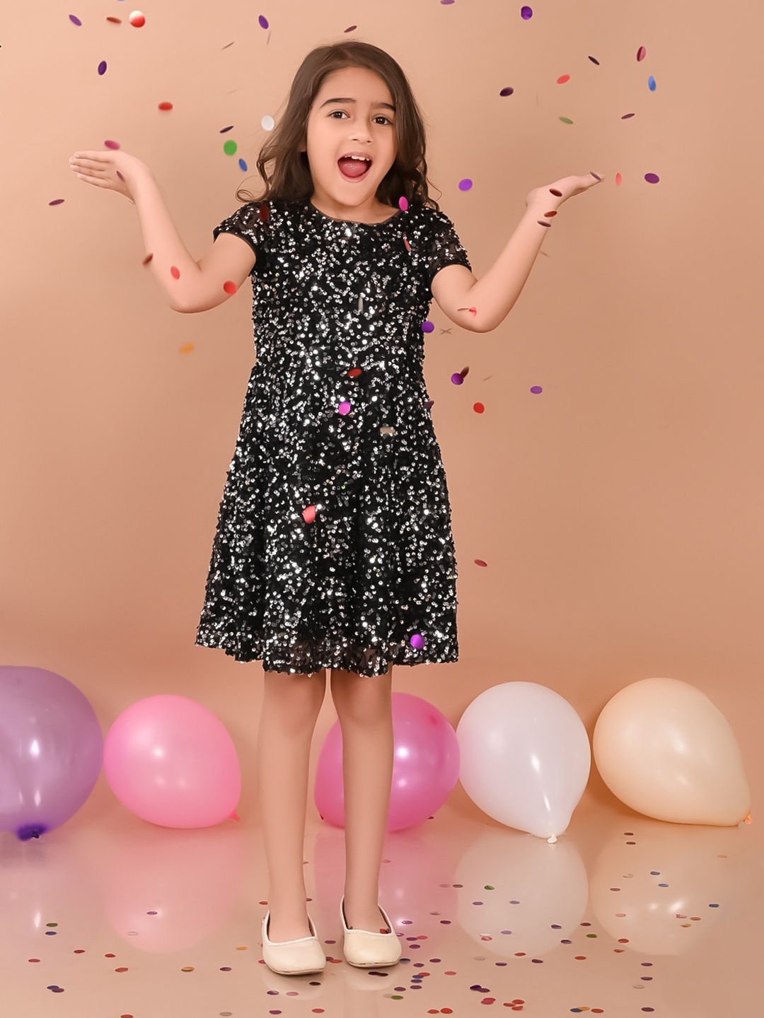 

LilPicks Girls Sequined A-Line Party Dress, Black