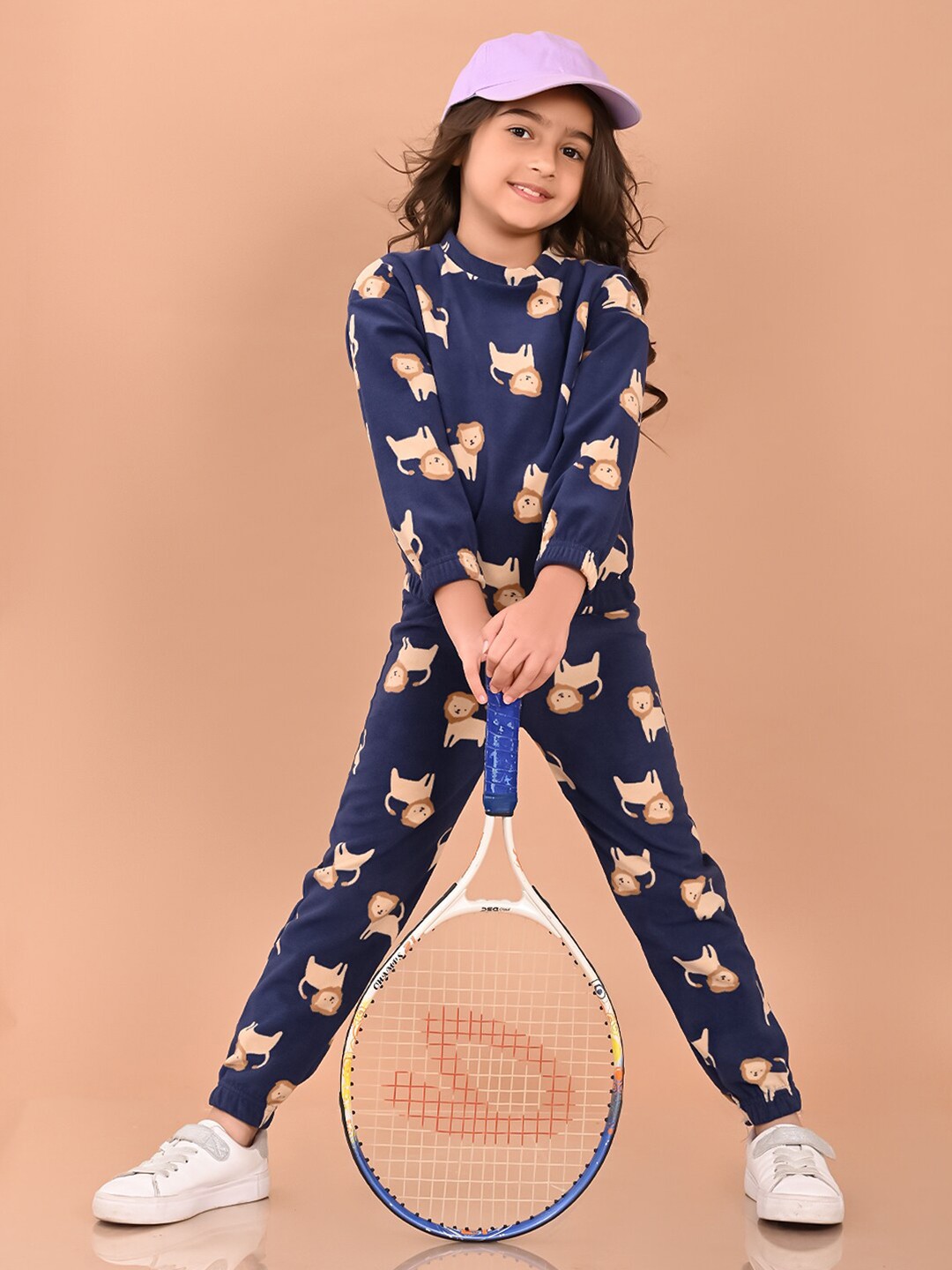 

LilPicks Girls Printed Sweatshirt and Jogger, Navy blue