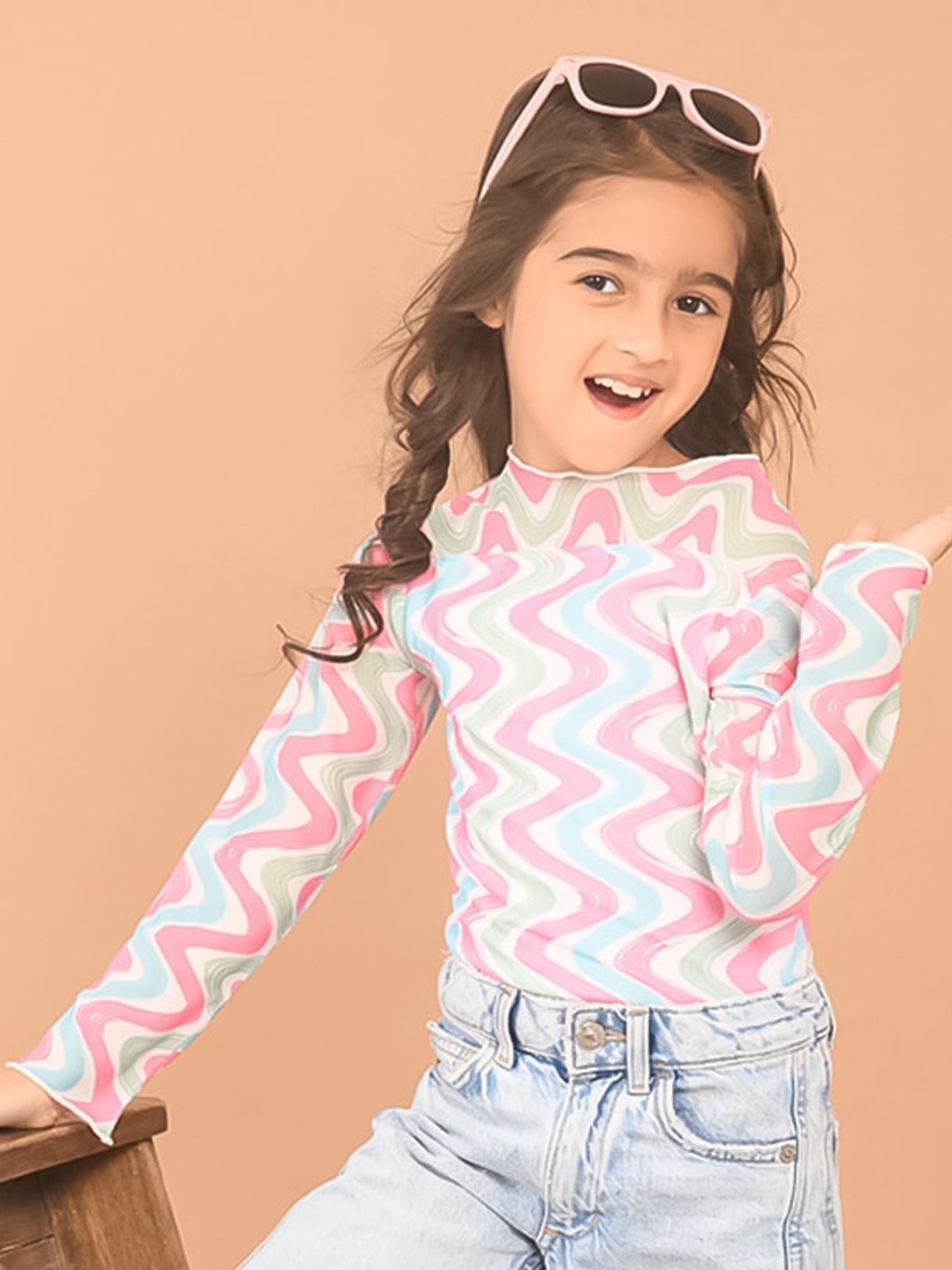 

LilPicks Girls Zigzag Abstract Printed Regular Top, White