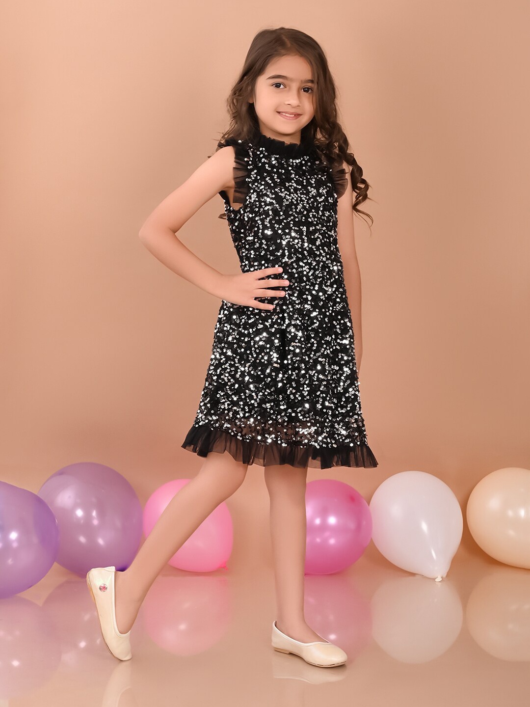 

LilPicks Girls Sequined A-Line Party Dress, Black