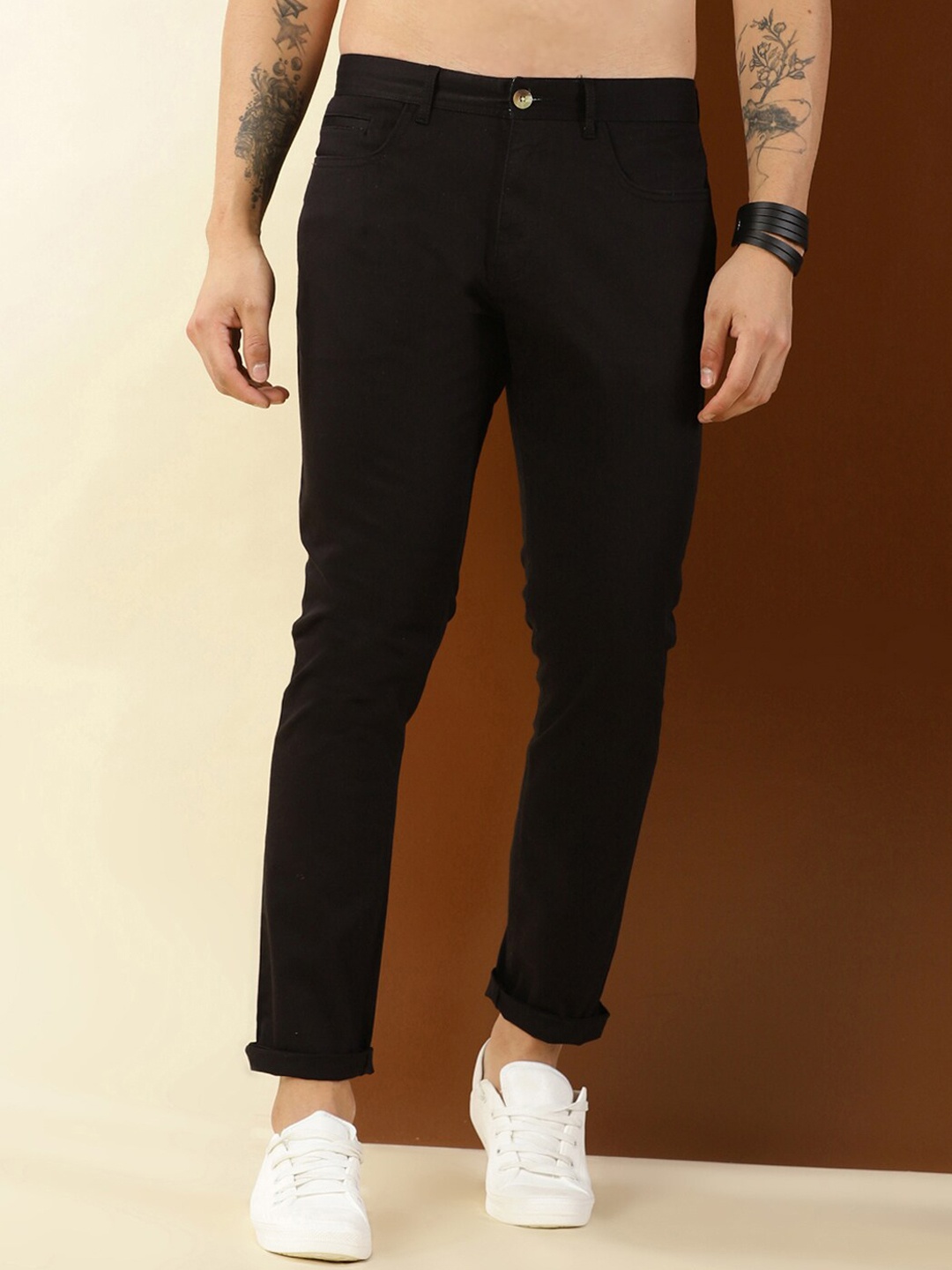 

Thomas Scott Men Classic Easy Wash Mid-Rise Chinos, Black