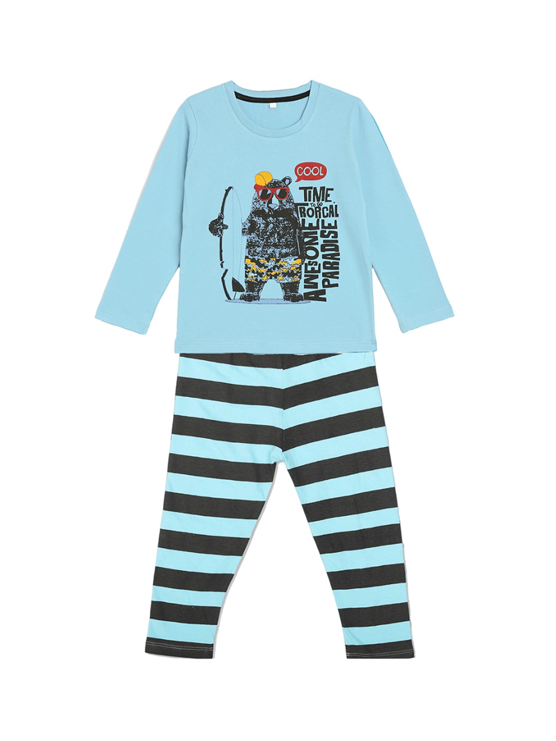 

HERE&NOW Boys Printed T-shirt With Pyjamas, Turquoise blue