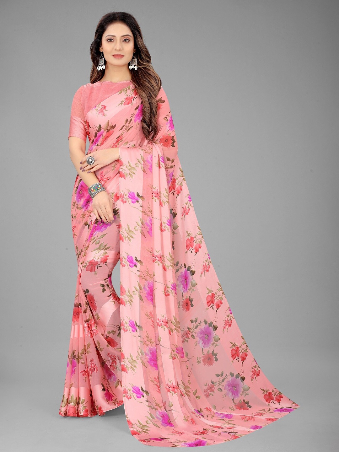 

APNISHA Floral Printed Saree, Pink