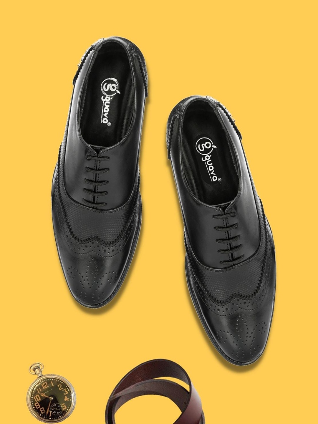 

Guava Men Textured Leather Formal Brogues, Brown