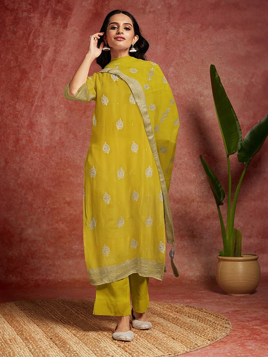 

Libas Ethnic Motifs Woven Design Unstitched Dress Material, Yellow