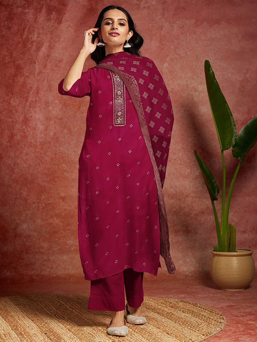 

Libas Woven Design Gotta Patti Unstitched Dress Material, Red