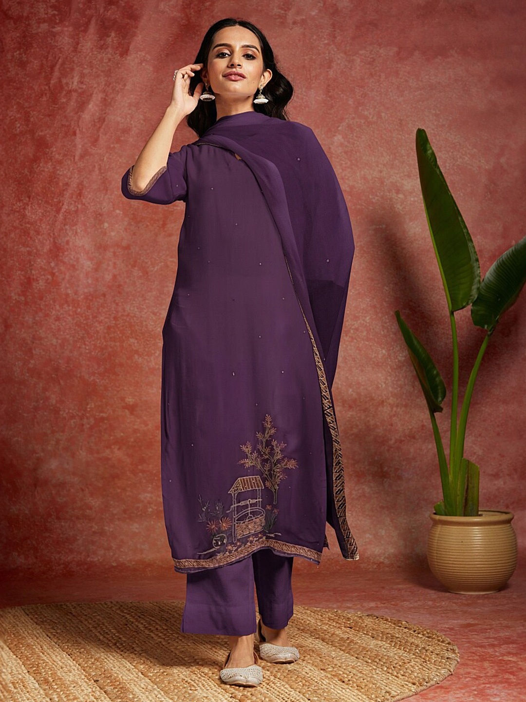 

Libas Embroidered Organza Unstitched Dress Material, Burgundy