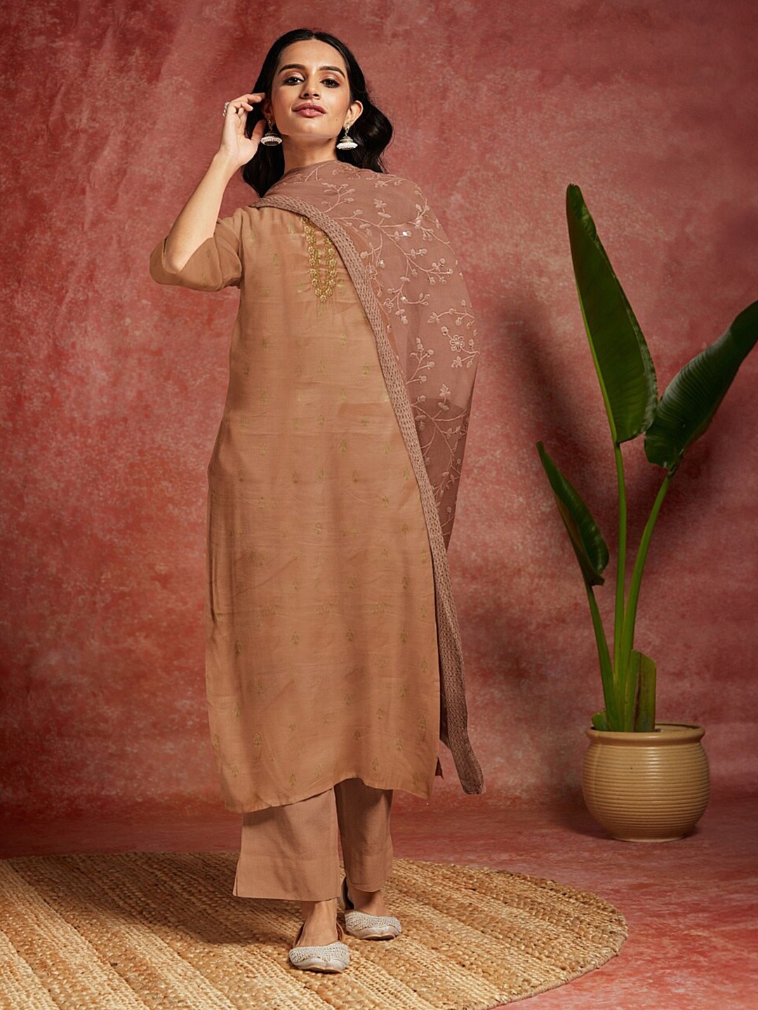 

Libas Printed Organza Unstitched Dress Material, Peach