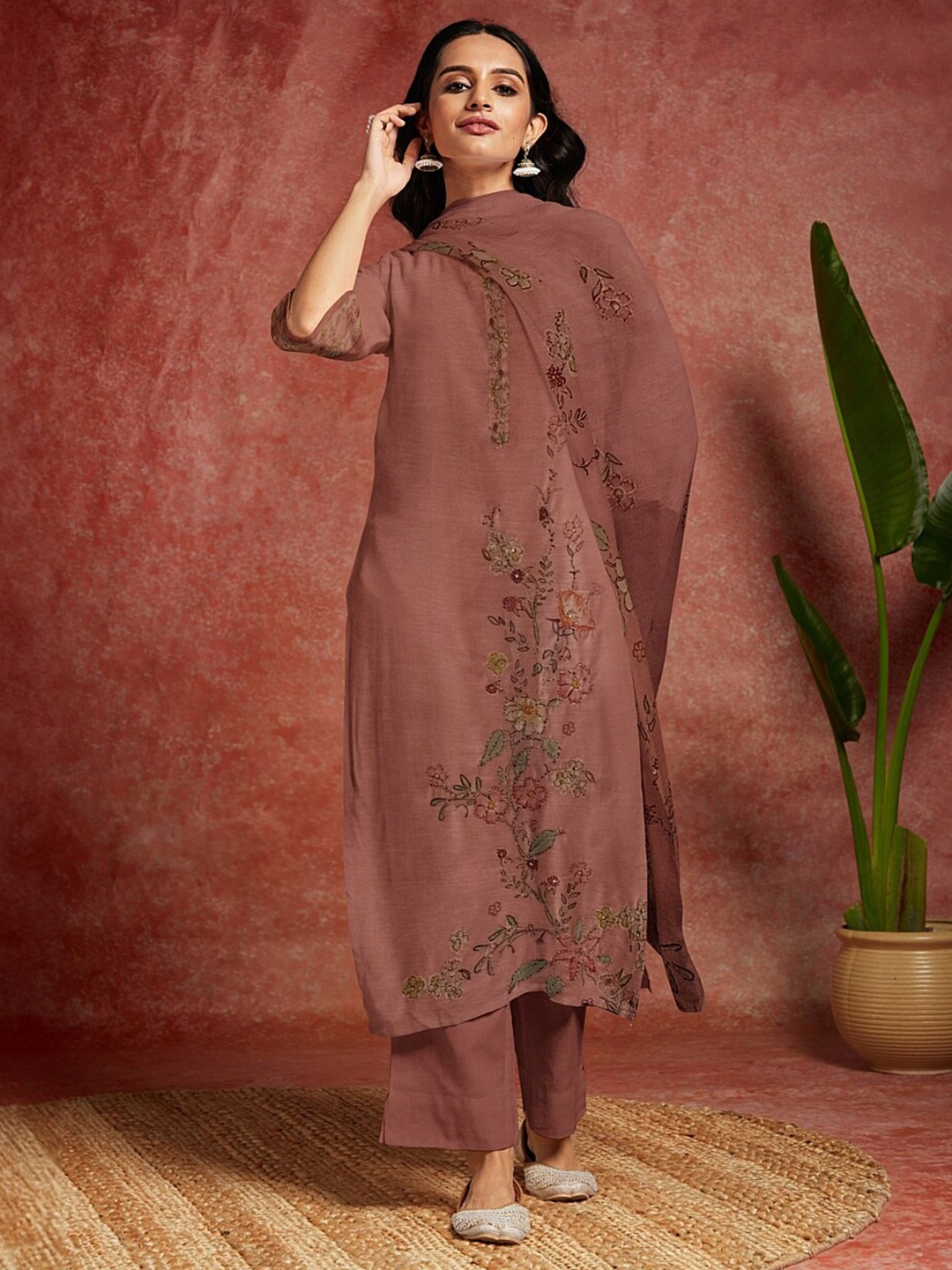 

Libas Embroidered Organza Unstitched Dress Material, Peach