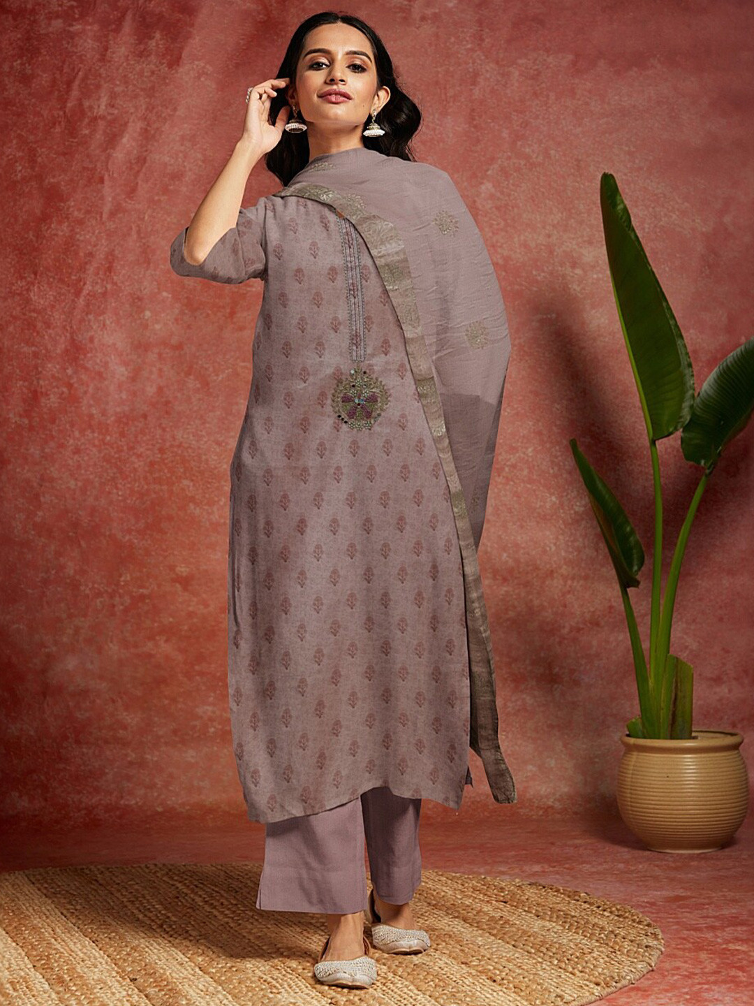 

Libas Ethnic Motifs Printed Sequined Unstitched Dress Material, Mauve
