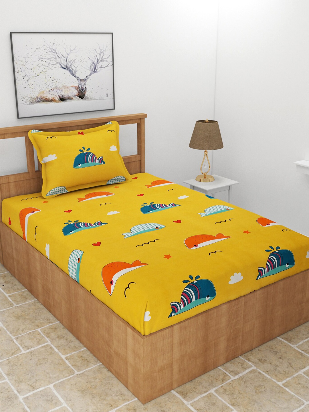 

BREVARD Yellow & Green Printed 210 TC Single Bedsheet With 1 Pillow Cover