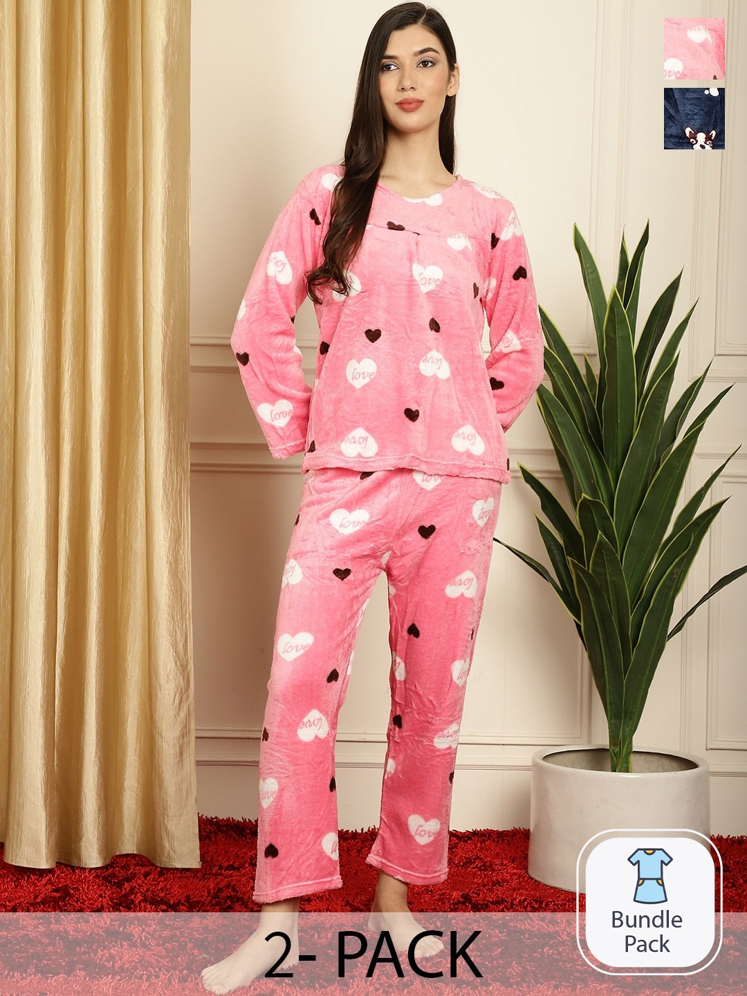 

TAG 7 Pack Of 2 Printed Night suit, Pink