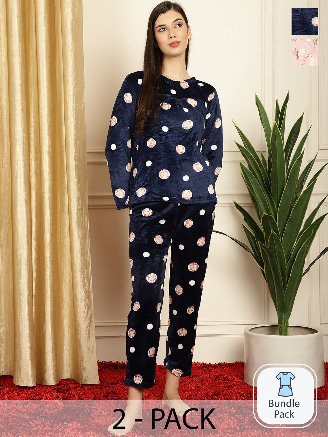 

TAG 7 Pack Of 2 Printed Night suit, Navy blue