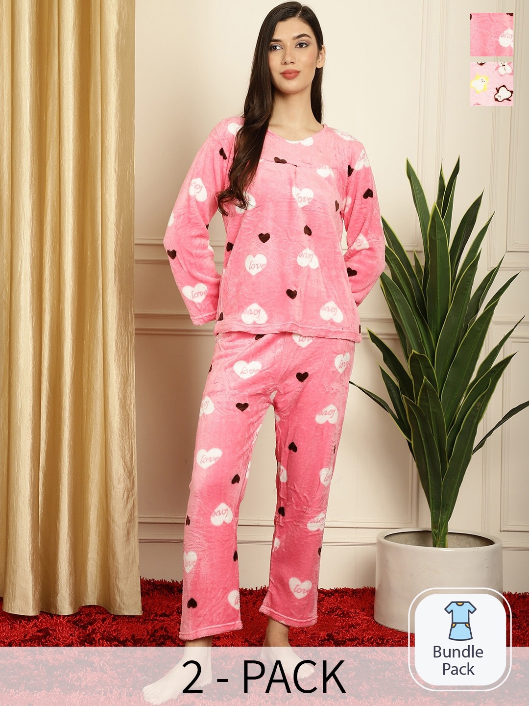 

TAG 7 Pack Of 2 Printed Night suit, Pink