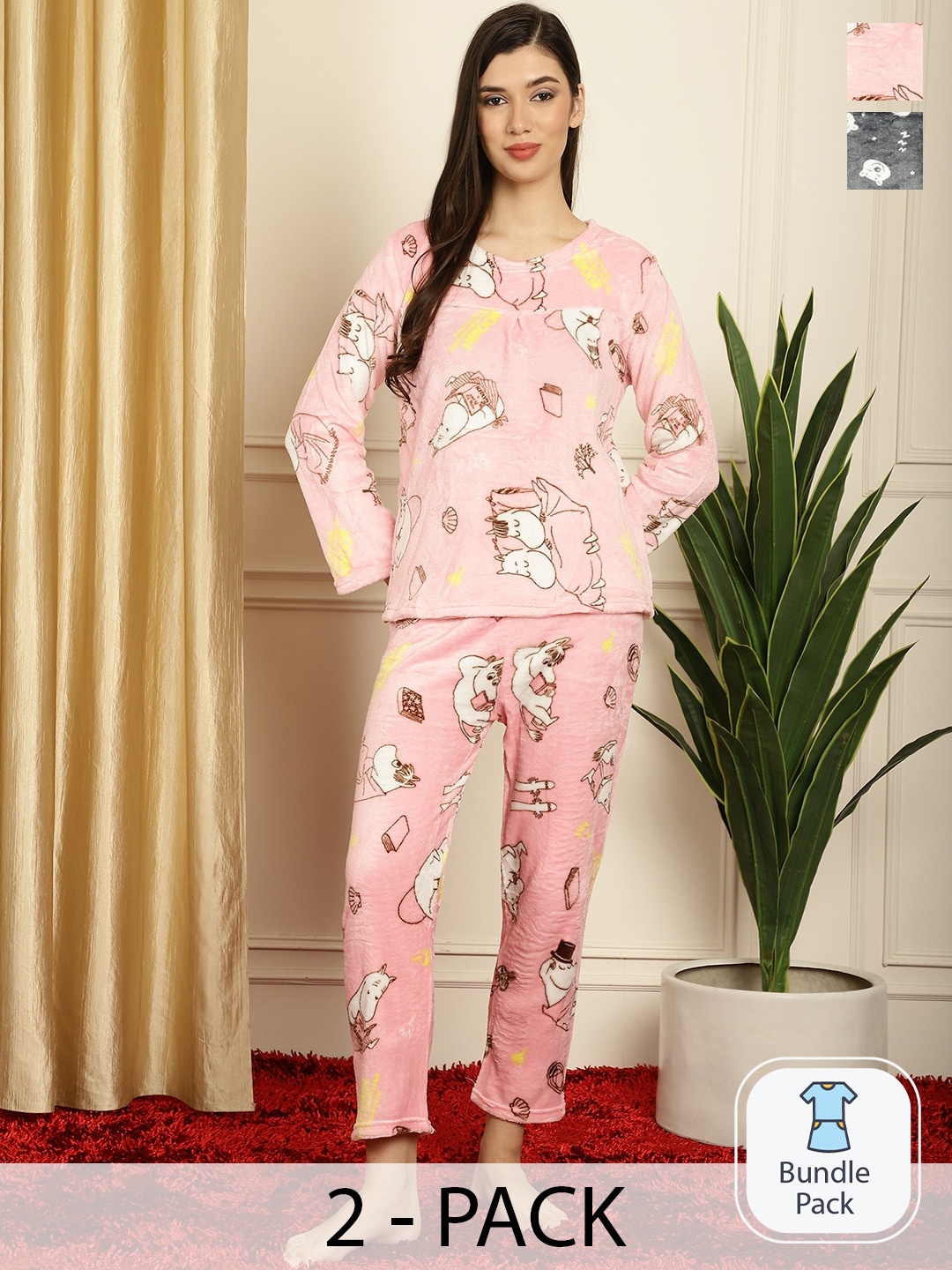 

TAG 7 Pack Of 2 Graphic Printed Woollen Night suits, Grey