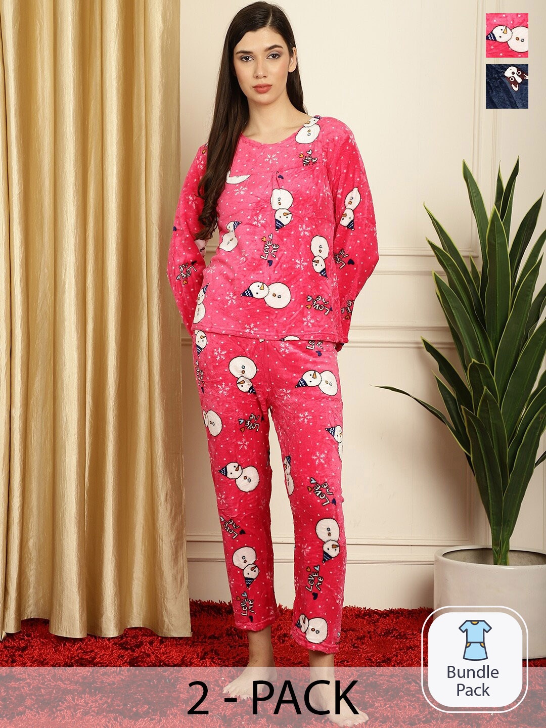 

TAG 7 Pack Of 2 Conversational Printed Night Suit, Pink