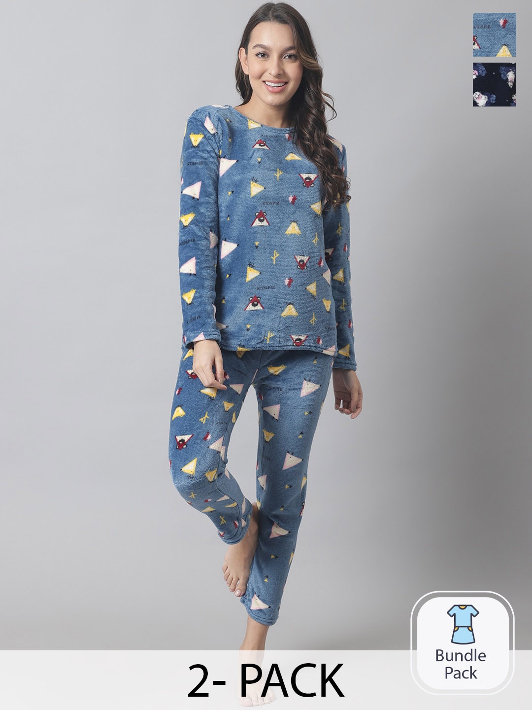 

TAG 7 Pack Of 2 Printed Night suit, Blue