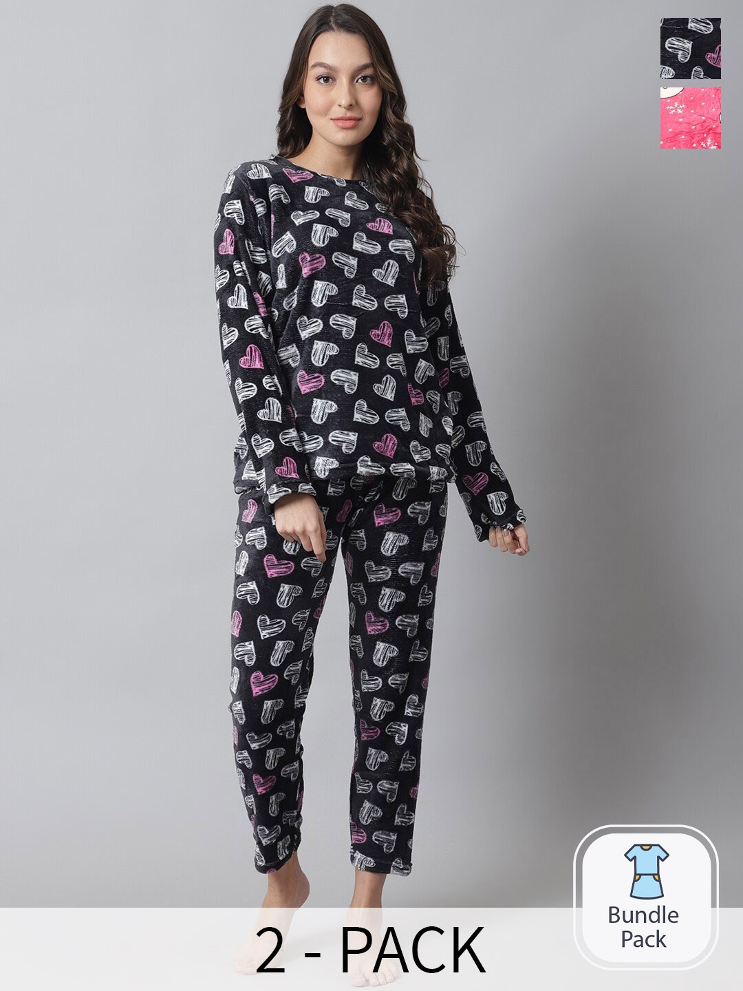 

TAG 7 Pack Of 2 Printed Night suit, Black
