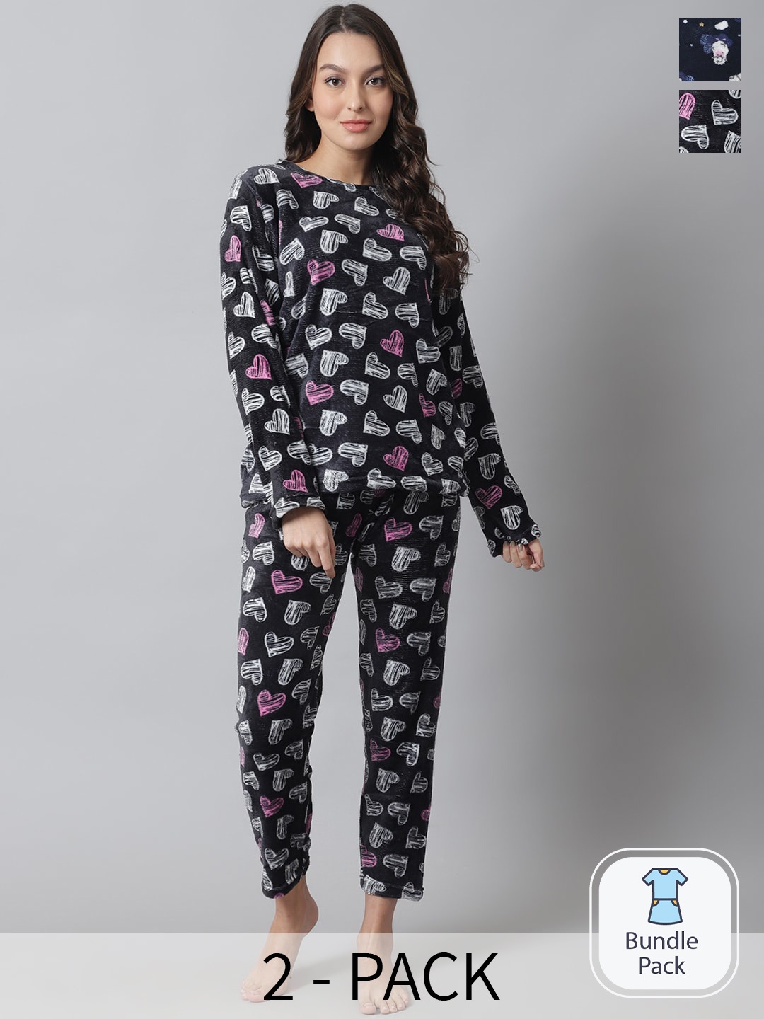 

TAG 7 Pack Of 2 Conversational Printed Night Suit, Black