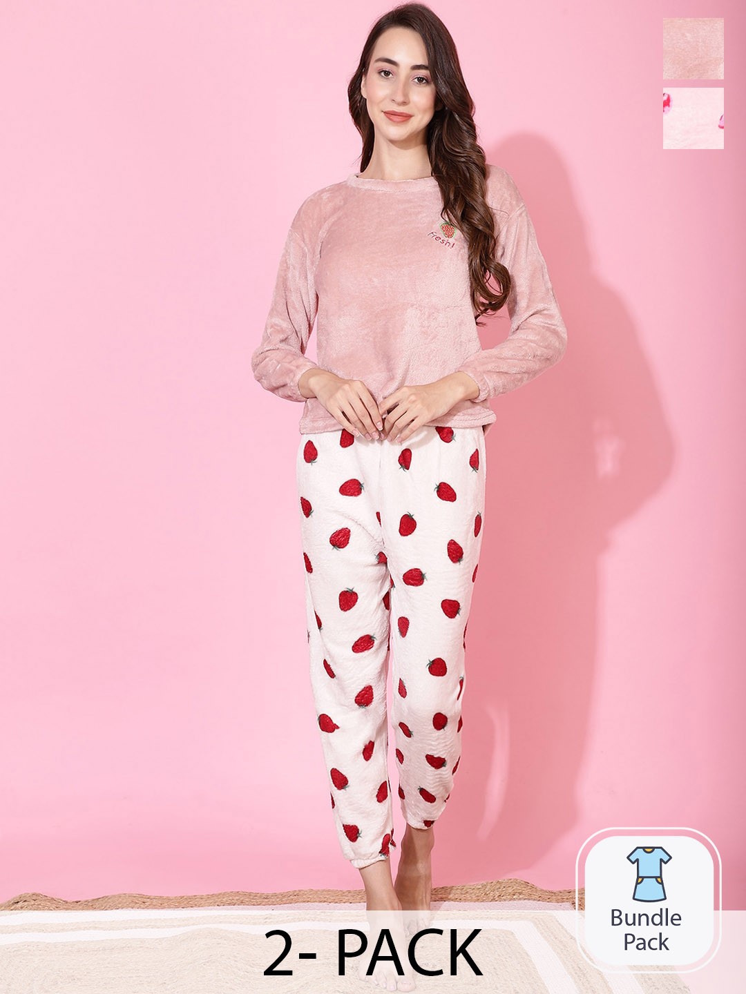 

TAG 7 Pack Of 2 Conversational Printed Night suits, Pink